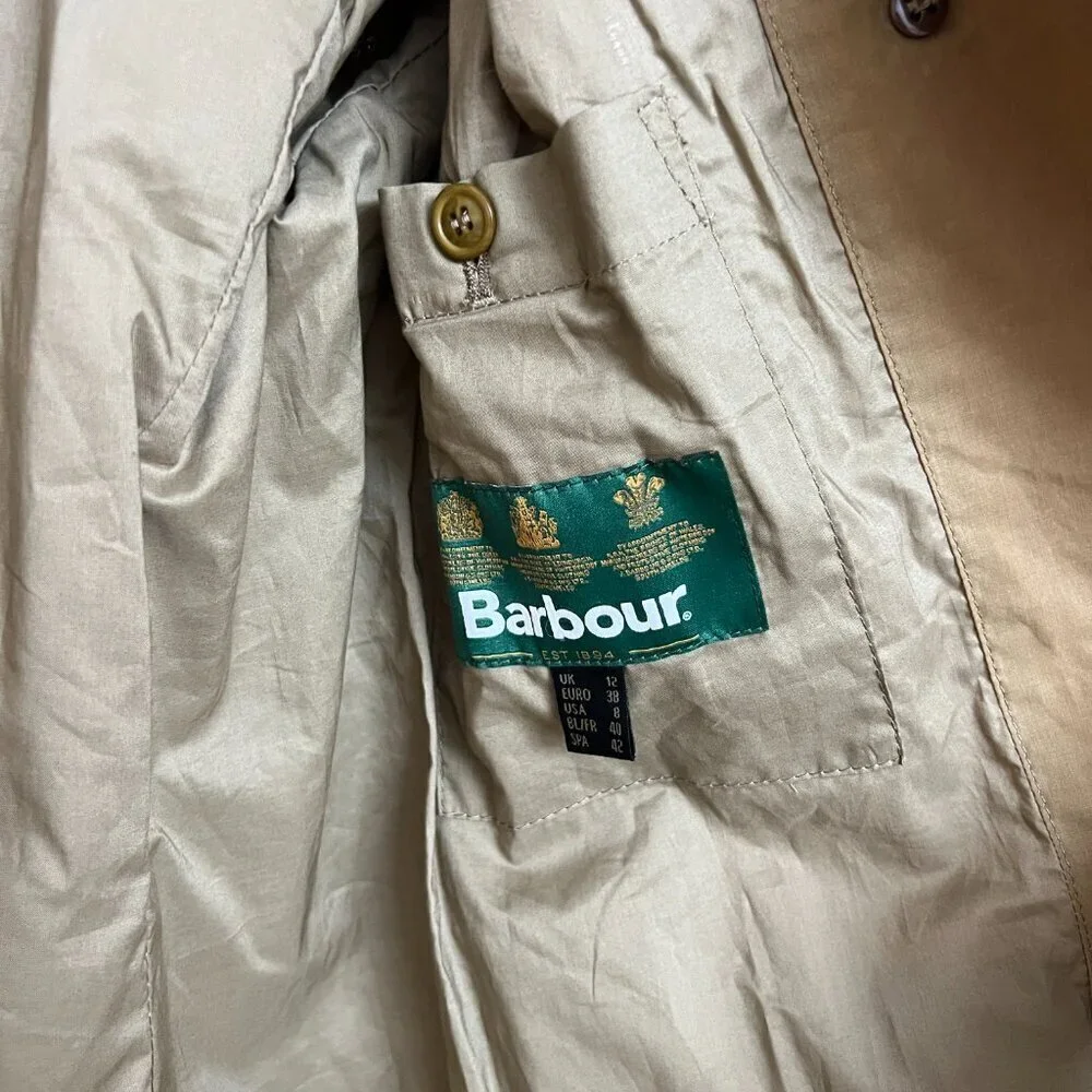 Barbour Re Eng HAYDON Cotton Camel Sand Brown Trench Coat Belted Classic US8
